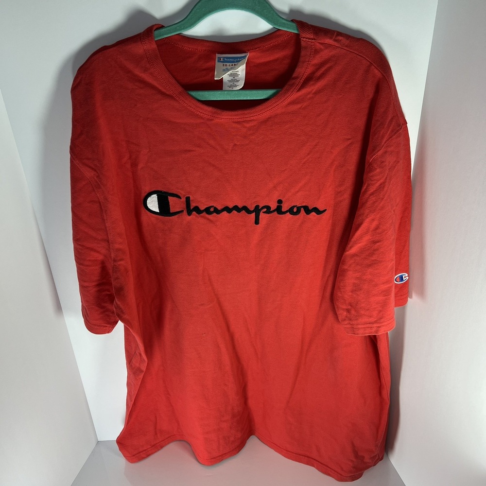 Vintage Y2K 2000s Champion Logo Men's T-Shirt Red / Black Size 3XL GUC